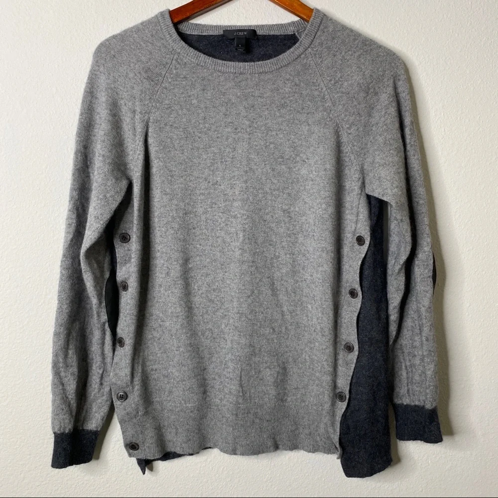 J Crew Wool Blend Side Button Color Block Sweater Large - Picture 2 of 9